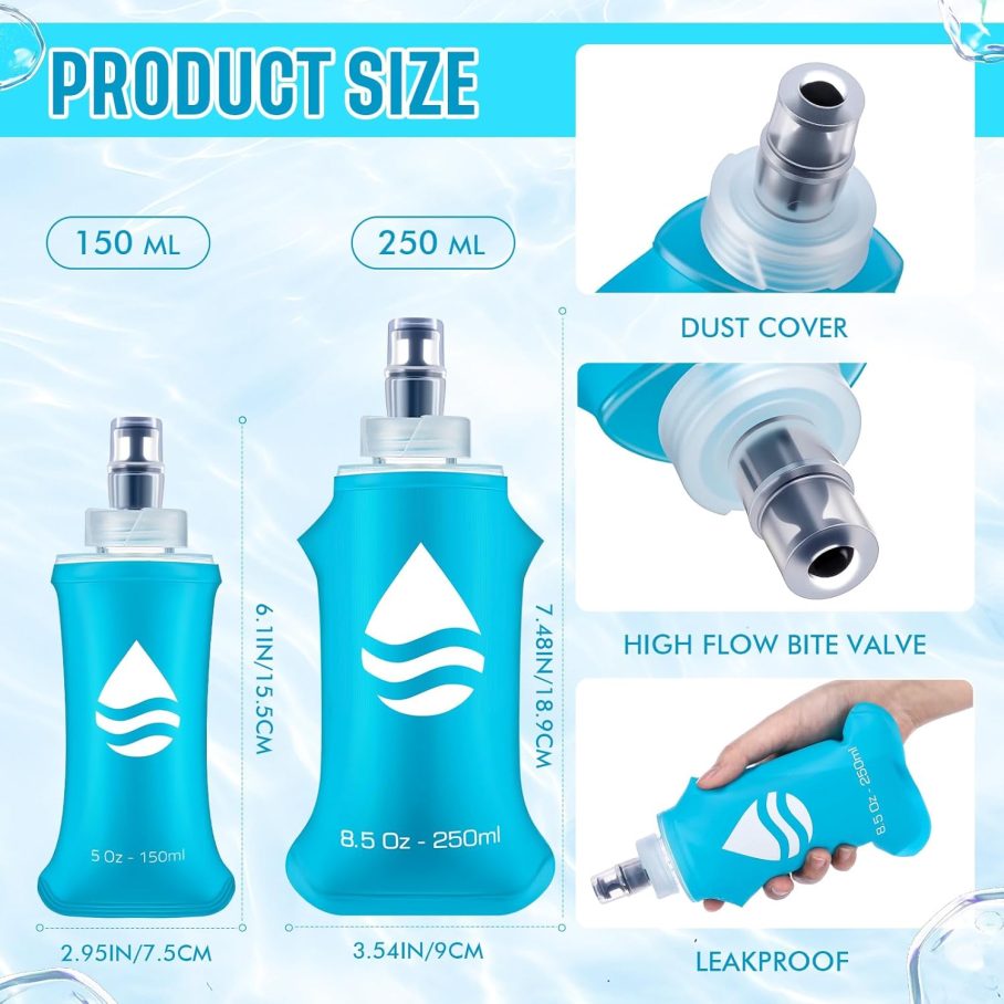 6 Pack Soft Water Bottle Collapsible Flask TPU Soft Flask Foldable Bottles for Hydration Pack Folding Water Bottle for Outdoor Sports, Running, Hiking, Cycling (5 oz / 150 ml) - Image 2