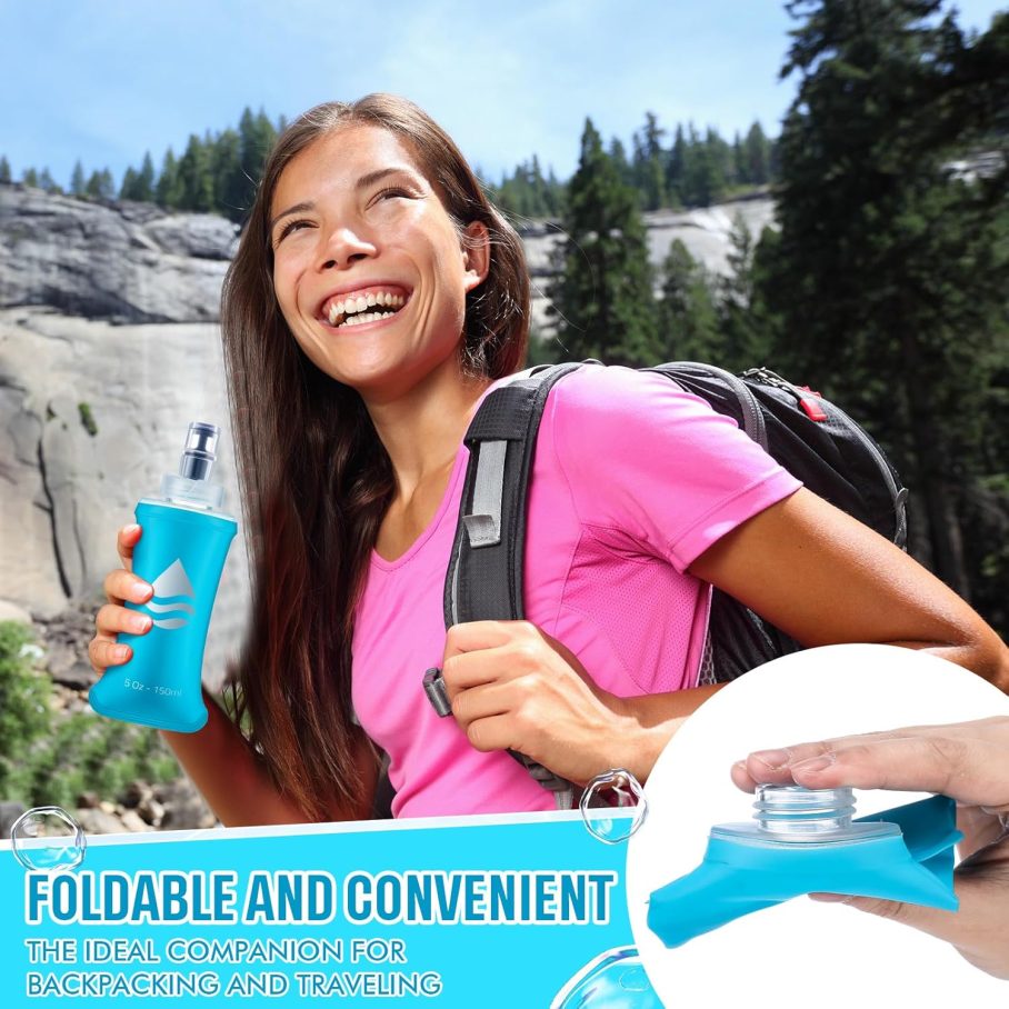 6 Pack Soft Water Bottle Collapsible Flask TPU Soft Flask Foldable Bottles for Hydration Pack Folding Water Bottle for Outdoor Sports, Running, Hiking, Cycling (5 oz / 150 ml) - Image 4